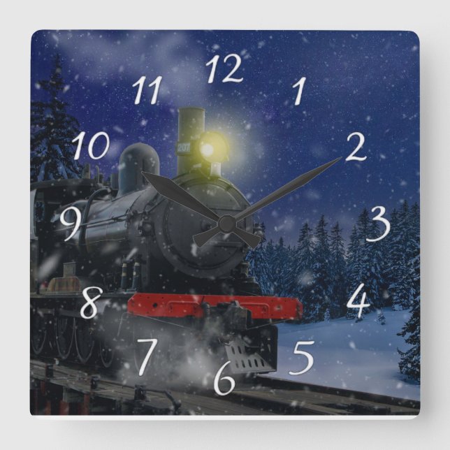 Christmas Train in the snow      Square Wall Clock (Front)