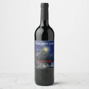 Christmas Train in the snow Wine Label