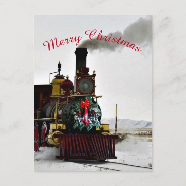 Christmas Train Locomotive Postcard (Front)