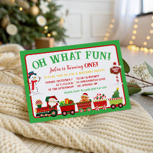 Christmas Train, Oh What Fun! 1st Birthday Party Invitation
