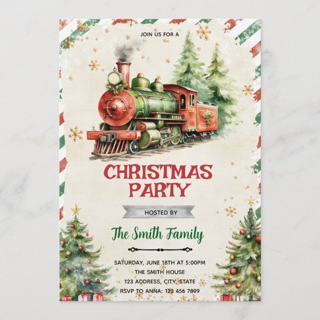 Christmas Train party Invitation (Front)
