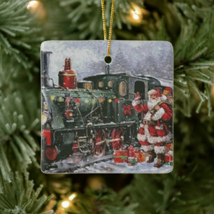 Christmas Train Santa  Toys Vintage Xmas Holiday Ceramic Ornament