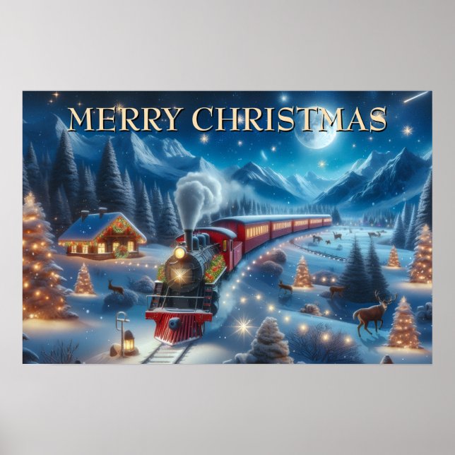 christmas train,snowy village,river reflection,dec poster (Front)