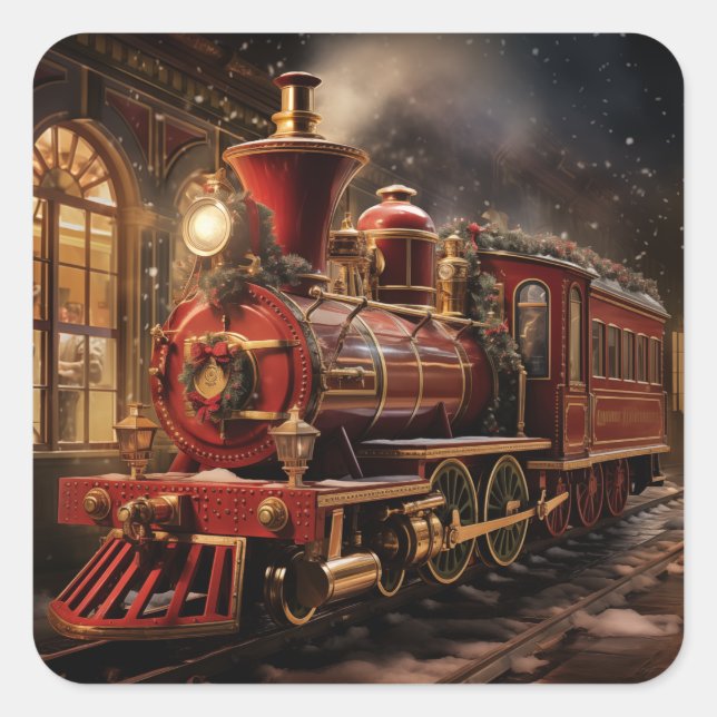 Christmas Train Square Sticker (Front)