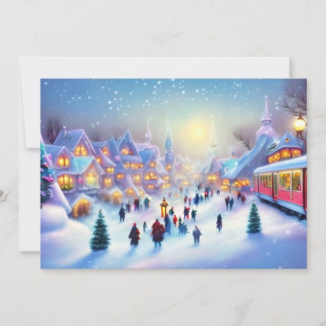 Christmas train village budget Christmas Holiday Card (Front)