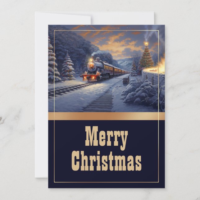 Christmas Train Vintage Painting Holiday Card (Front)