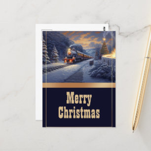 Christmas Train Vintage Painting Postcard