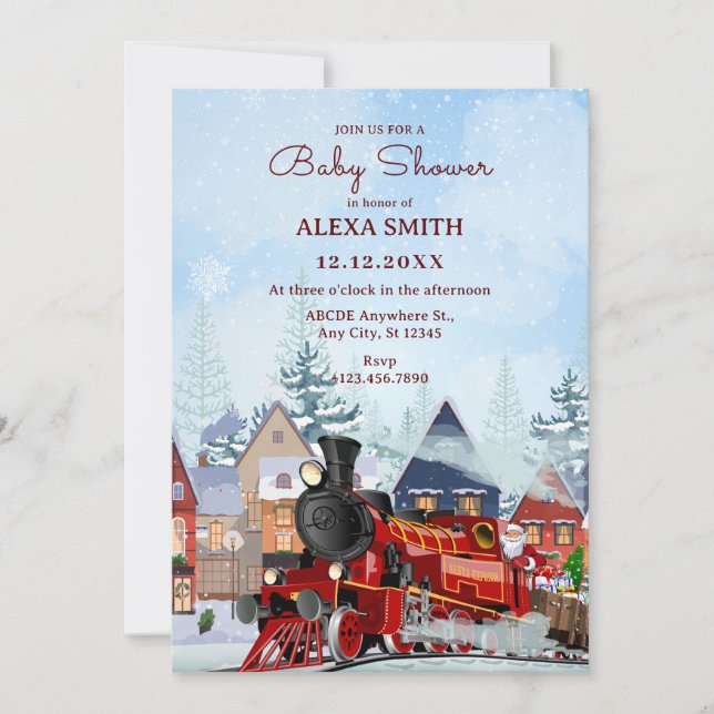 Christmas train winter baby shower invitation (Front)