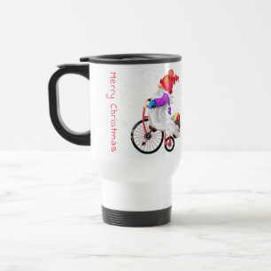 Christmas Travel Mug Gnome with Bike and Gift