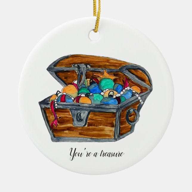 Christmas Treasure Chest Ceramic Tree Decoration (Front)