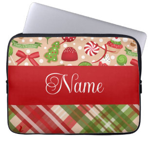 Christmas treats and plaid personalised design laptop sleeve