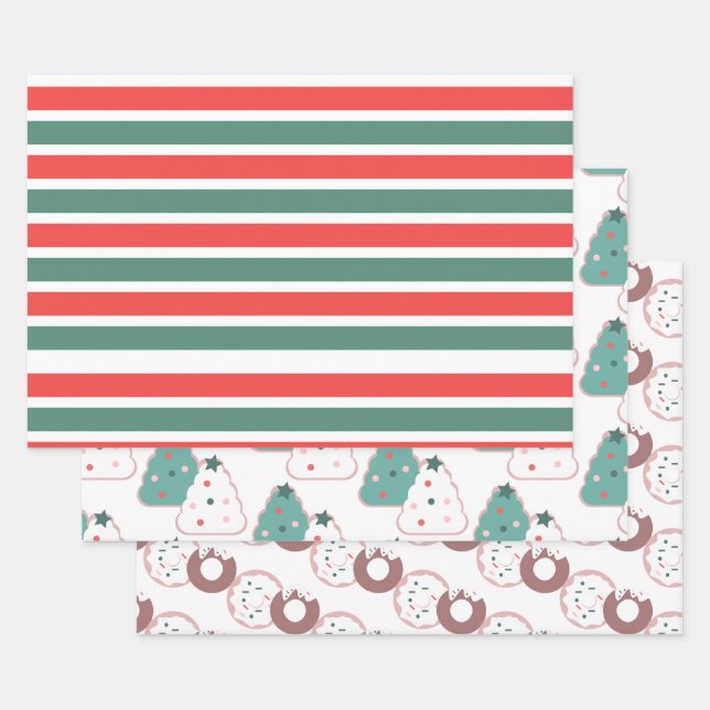 Christmas Treats and Stripes Wrapping Paper Sheet (Set)