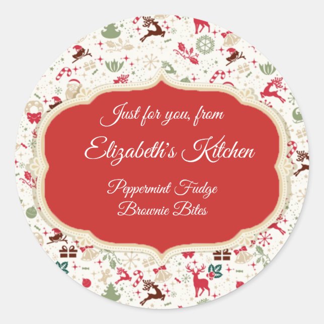 Christmas Treats, "From the Kitchen of", Custom Classic Round Sticker (Front)