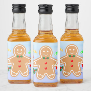 Christmas Treats Gingerbread Man Candy Cane Liquor Bottle Label