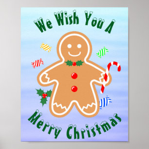 Christmas Treats Gingerbread Man Candy Cane Poster