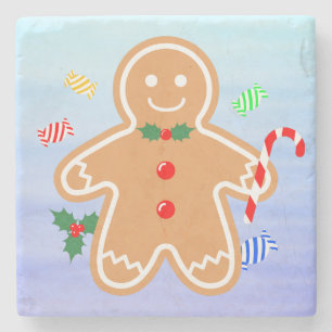 Christmas Treats Gingerbread Man Candy Cane Stone Coaster
