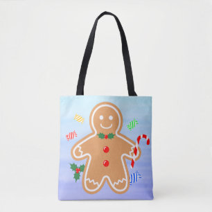 Christmas Treats Gingerbread Man Candy Cane Tote Bag