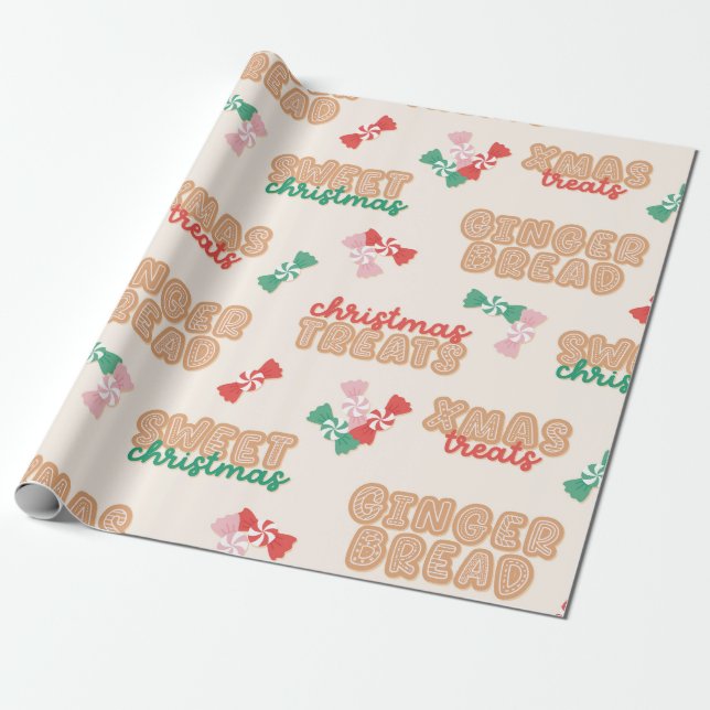 Christmas Treats Lettering Pattern Wrapping Paper (Unrolled)
