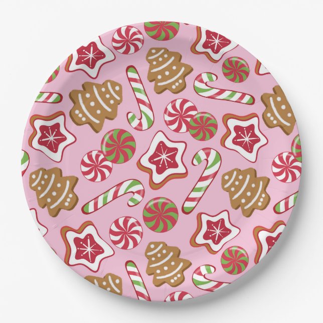 Christmas treats - pink paper plate (Front)