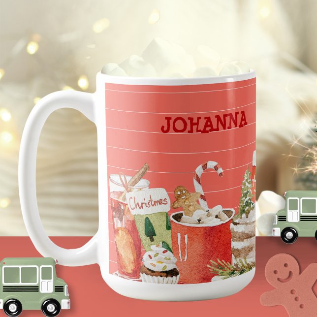 Christmas Treats Pink Watercolor Girly Cute Coffee Mug (Christmas Treats Pink Watercolor Girly Cute Coffee Mug ©Susanne Sachers - Sunny Mind 🌞)