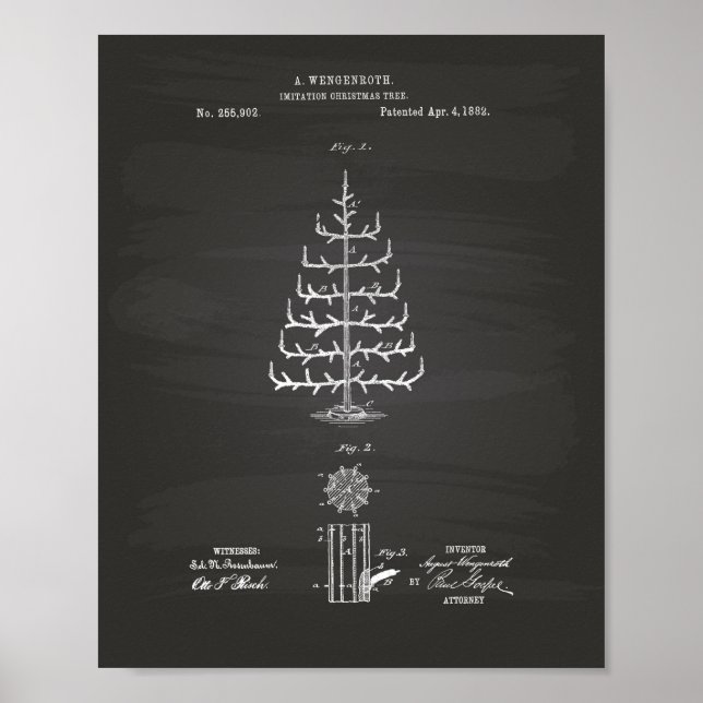 Christmas Tree 1882 Patent Art Chalkboard Poster (Front)