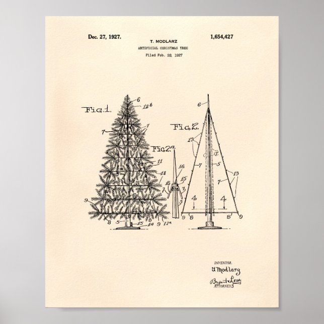 Christmas Tree 1927 Patent Art Old Peper Poster (Front)