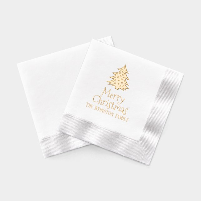 Christmas Tree #1 Holiday Greeting Family Name Foil Napkins (Back)