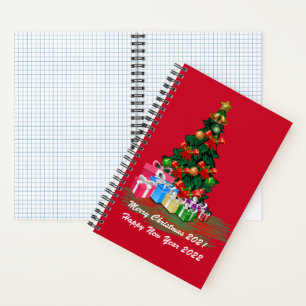 Christmas Tree 2021 Burgundy Spiral Notebook