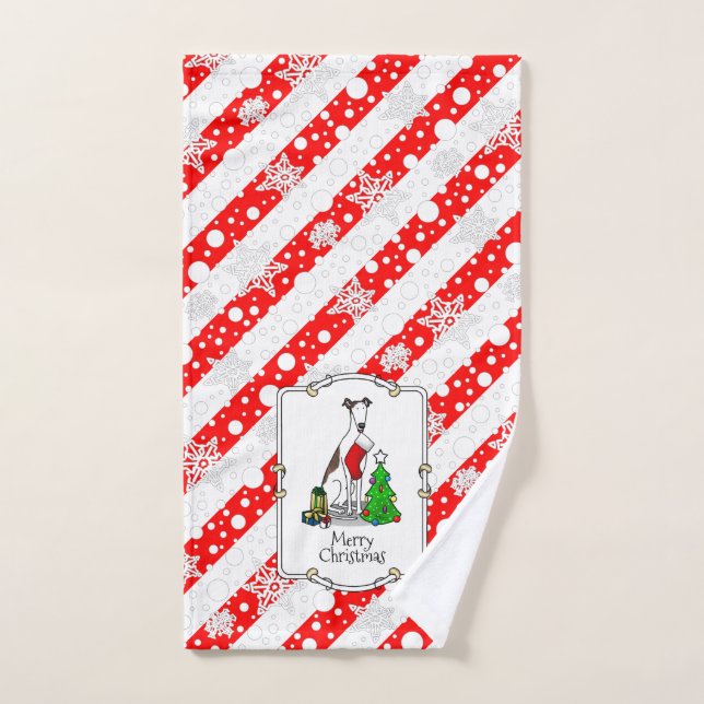 Christmas Tree 2 Greyhound (brindle white) Dog Fun Bath Towel Set (Hand Towel)