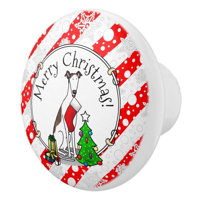 Christmas Tree 2 Greyhound (brindle white) Dog Fun Ceramic Knob (Right)