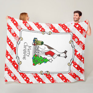 Christmas Tree 2 Greyhound (brindle white) Dog Fun Fleece Blanket
