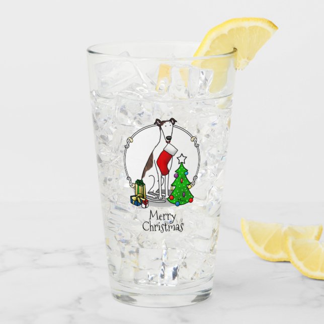 Christmas Tree 2 Greyhound (brindle white) Dog Fun Glass (Back Ice)