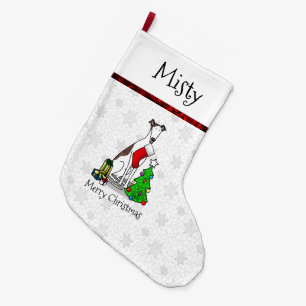 Christmas Tree 2 Greyhound (brindle white) Dog Fun Large Christmas Stocking