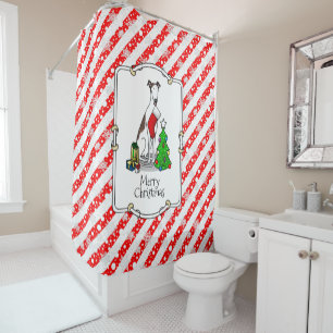 Christmas Tree 2 Greyhound (brindle white) Dog Fun Shower Curtain
