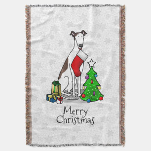 Christmas Tree 2 Greyhound (brindle white) Dog Fun Throw Blanket
