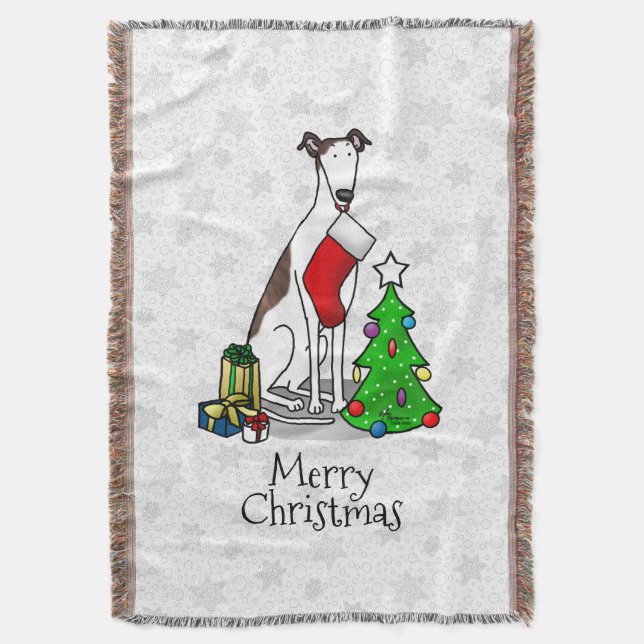 Christmas Tree 2 Greyhound (brindle white) Dog Fun Throw Blanket (Front Vertical)