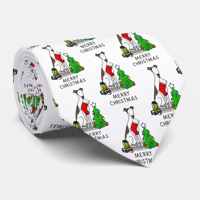 Christmas Tree 2 Greyhound (brindle white) Dog Fun Tie (Rolled)