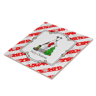 Christmas Tree 2 Greyhound (brindle white) Dog Fun Tile
