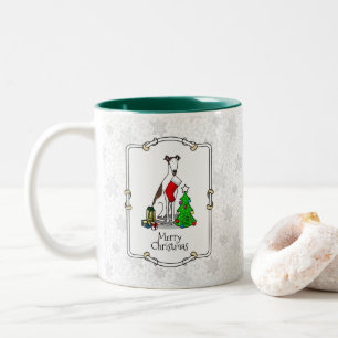 Christmas Tree 2 Greyhound (brindle white) Dog Fun Two-Tone Coffee Mug