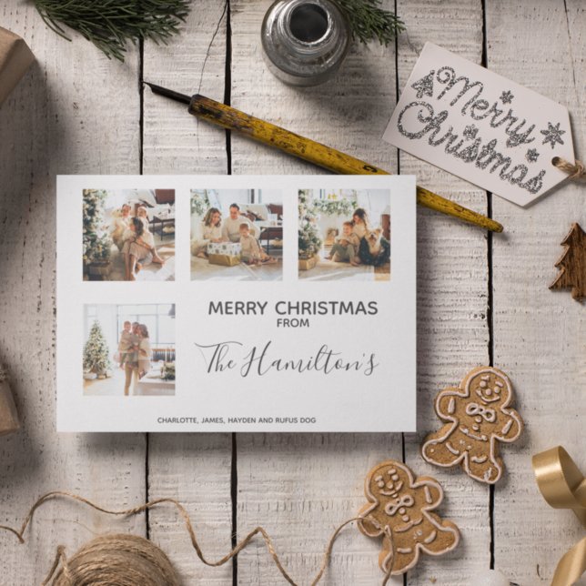 Christmas Tree 4 Photo Personalised Holiday Card (Creator Uploaded)