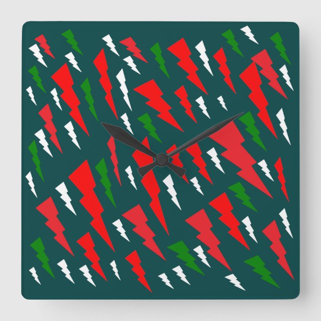 Christmas tree abstract design green red white square wall clock (Front)