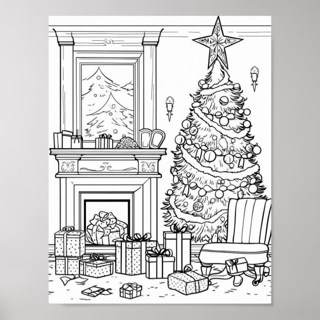 Christmas Tree Adult Colouring Poster (Front)