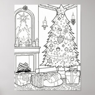 Christmas Tree Adult Colouring Poster