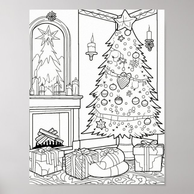 Christmas Tree Adult Colouring Poster (Front)