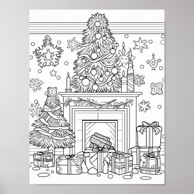 Christmas Tree Adult Colouring Poster (Front)
