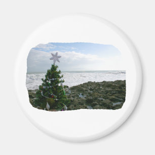 Christmas Tree Against Beach Rocks Magnet