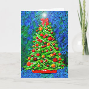 Christmas Tree - against blue/green background Card