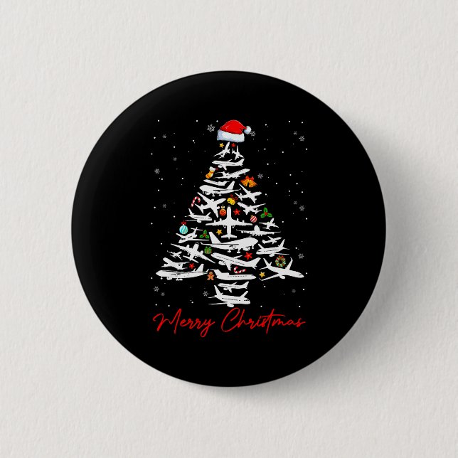 Christmas Tree Airplanes Lots Merry Christmas Men  6 Cm Round Badge (Front)