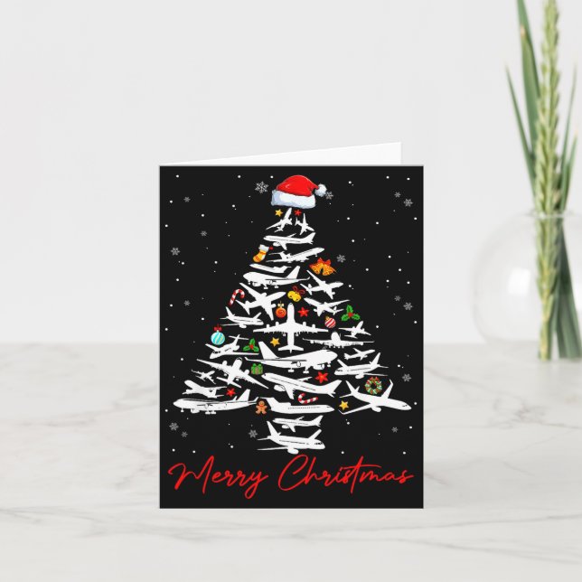 Christmas Tree Airplanes Lots Merry Christmas Men  Card (Front)