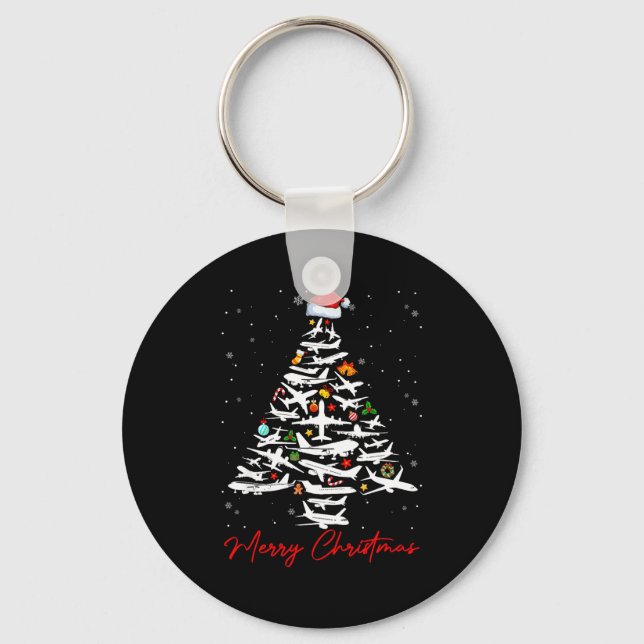 Christmas Tree Airplanes Lots Merry Christmas Men  Key Ring (Front)